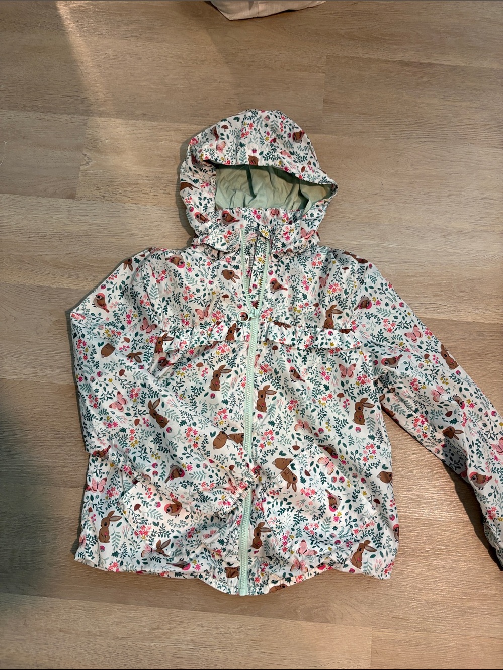 H&M Cream Hooded Kids jacket with Floral & Bunny Print